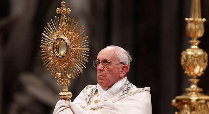 Pope Francis leads a procession of the Eucharist during the Feast of Corpus Christi on June 2nd.