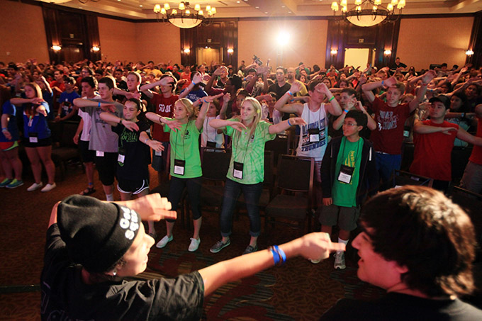 Members of the youth group the God Squad, bottom, sing and dance to open the Dallas Catholic Youth Conference on Aug 02, 2013 at the Westin Stonebriar in Frisco. (Ben Torres/Special Contributor)