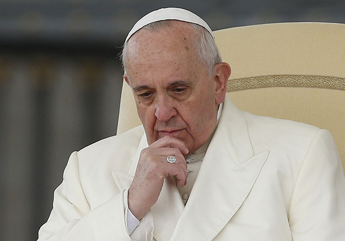 Pope Francis leads his general audience in St. Peter's Square at the Vatican. (CNS photo/Paul Haring)