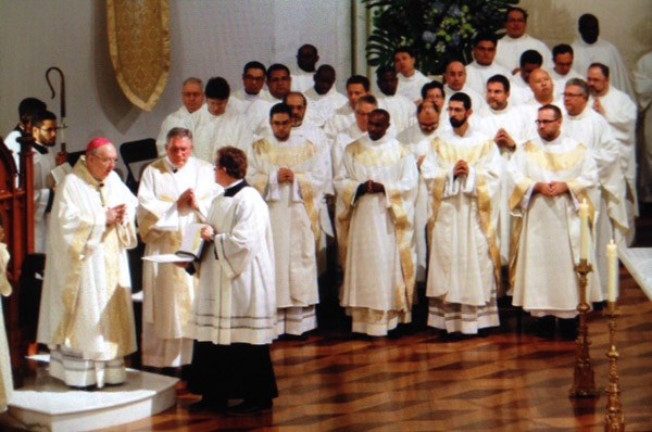 The four new priests ordained by Bishop Kevin J. Farrell during a Mass and Rite of Ordination on May 31 at the Cathedral Shrine of Our Lady of Guadalupe will each celebrate a Mass of Thanksgiving on Sunday, June 1.