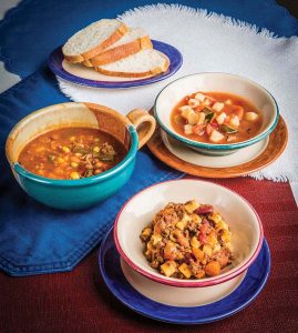 From bottom, Pasta Fagioli soup, taco soup and vegetable soup were among the offerings at the Wednesday Lenten Soup and Bread Supper at St. Martin of Tours Catholic Church in Forney on March 18. (RON HEFLIN/Special Contributor)