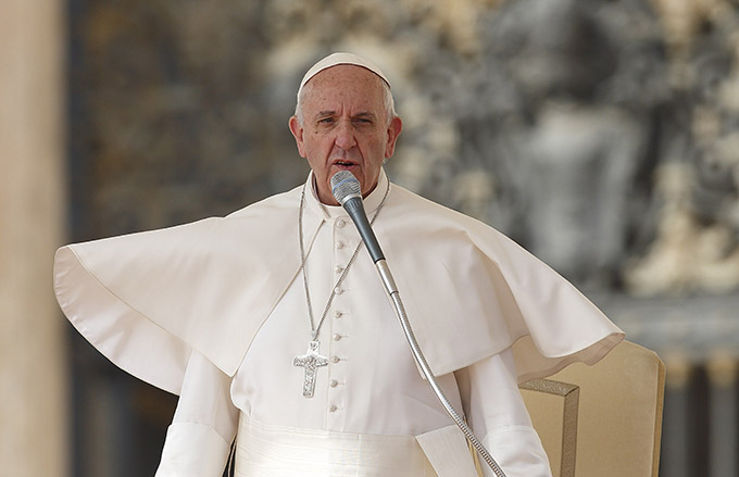 Pope Francis leads his general audience in St. Peter's Square at the Vatican Oct. 14. (CNS photo/Paul Haring)