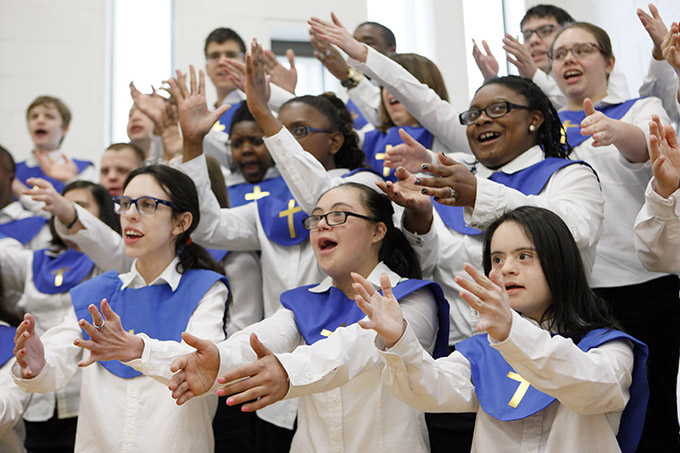 Notre Dame School choir performs during a blessing ceremony for the renovated facilities at the Notre Dame School, on Wednesday, April 20, 2016 in Dallas. (BEN TORRES/Special Contributor)