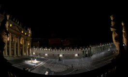 Pope leads Way of the Cross in empty, torch-lit St. Peter's Square